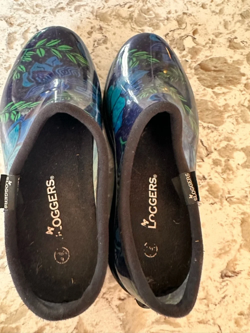 Sloggers Men’s Floral Rain Clogs - Blue & Green on Black